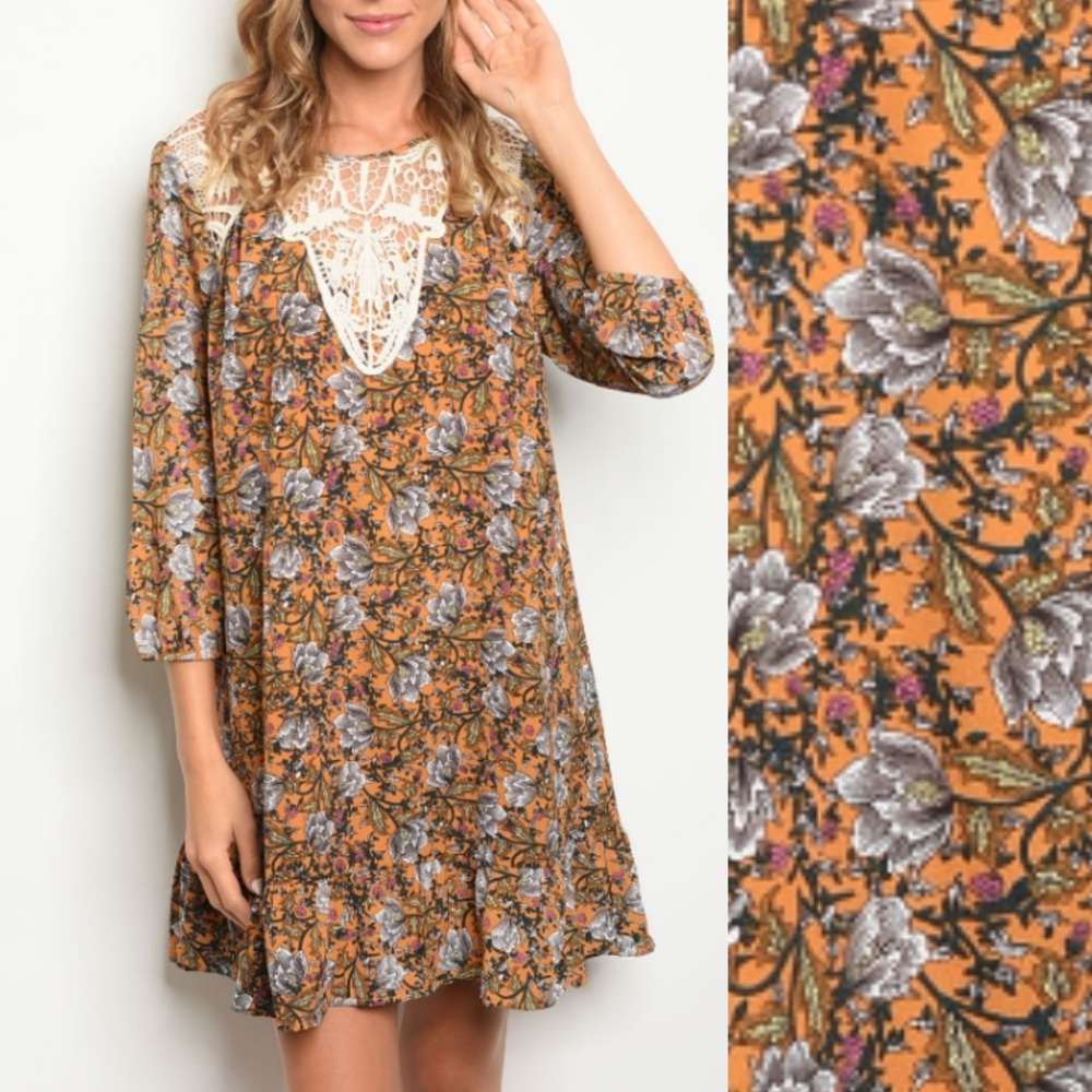 SALE Vintage Style Mustard Flower Lace Dress